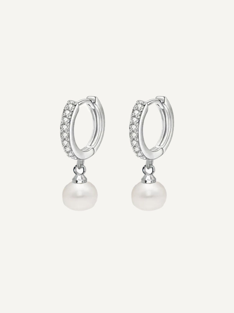 Cubic Zirconia Hoop Earrings and freshwater pearl