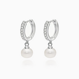 Cubic Zirconia Hoop Earrings and elegant freshwater pearl