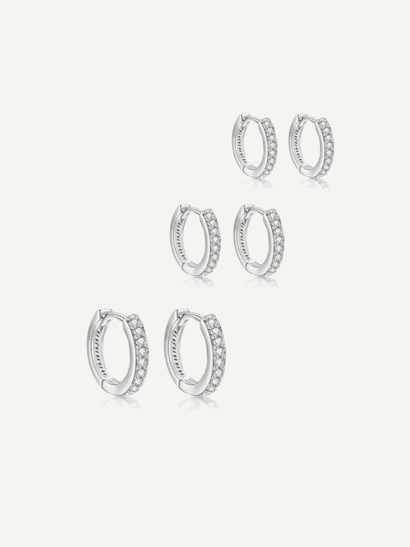 Set of silver and cubic zirconia hoop earrings