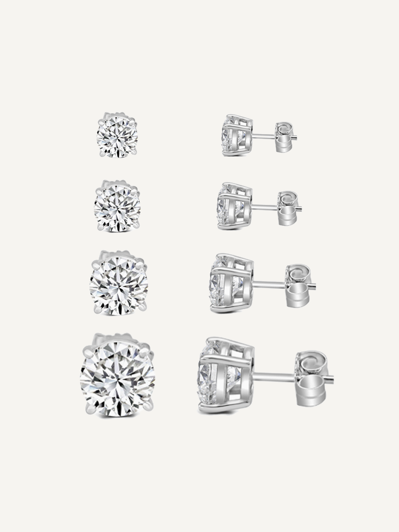 Set of four sterling silver cubic zirconia stud earrings