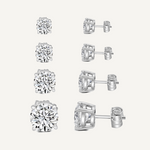 Set of four sterling silver cubic zirconia stud earrings