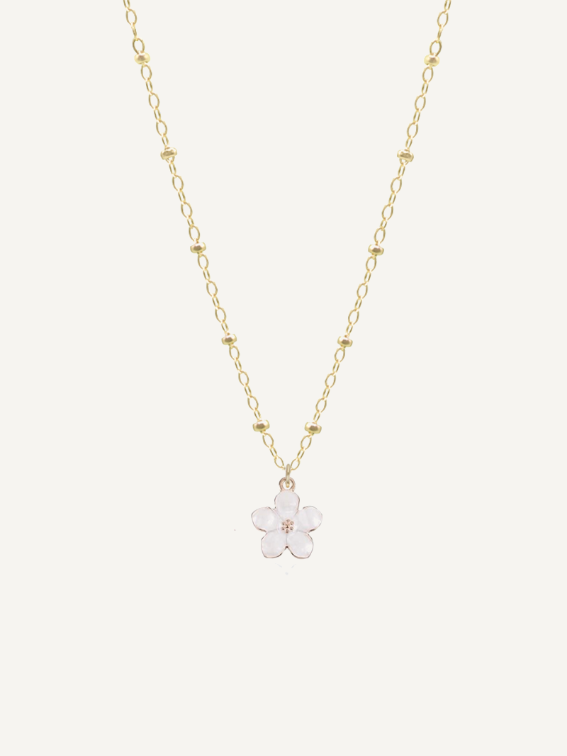 Necklace with white cherry blossom flower charm