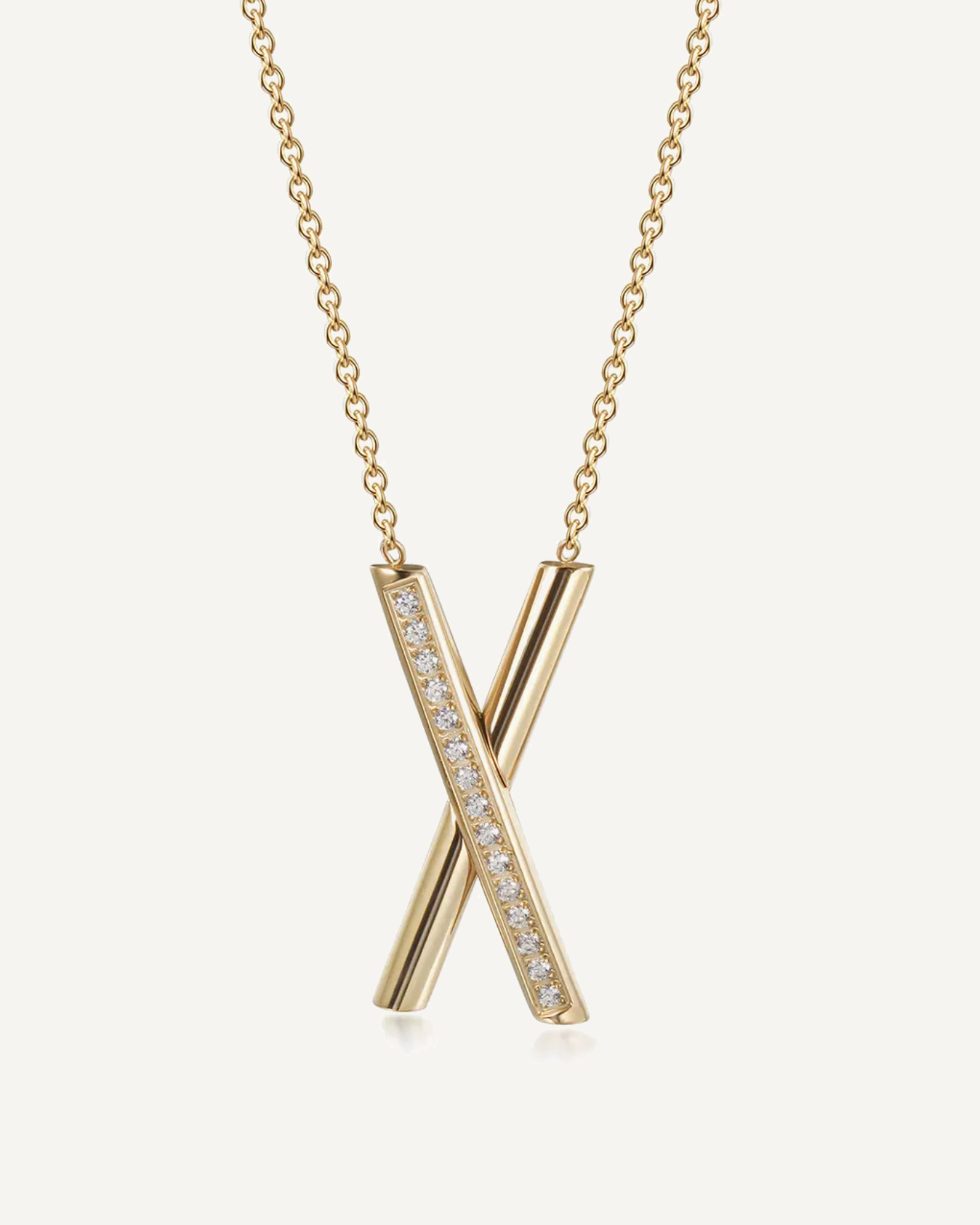 Gold Necklace with X charm in diamonds