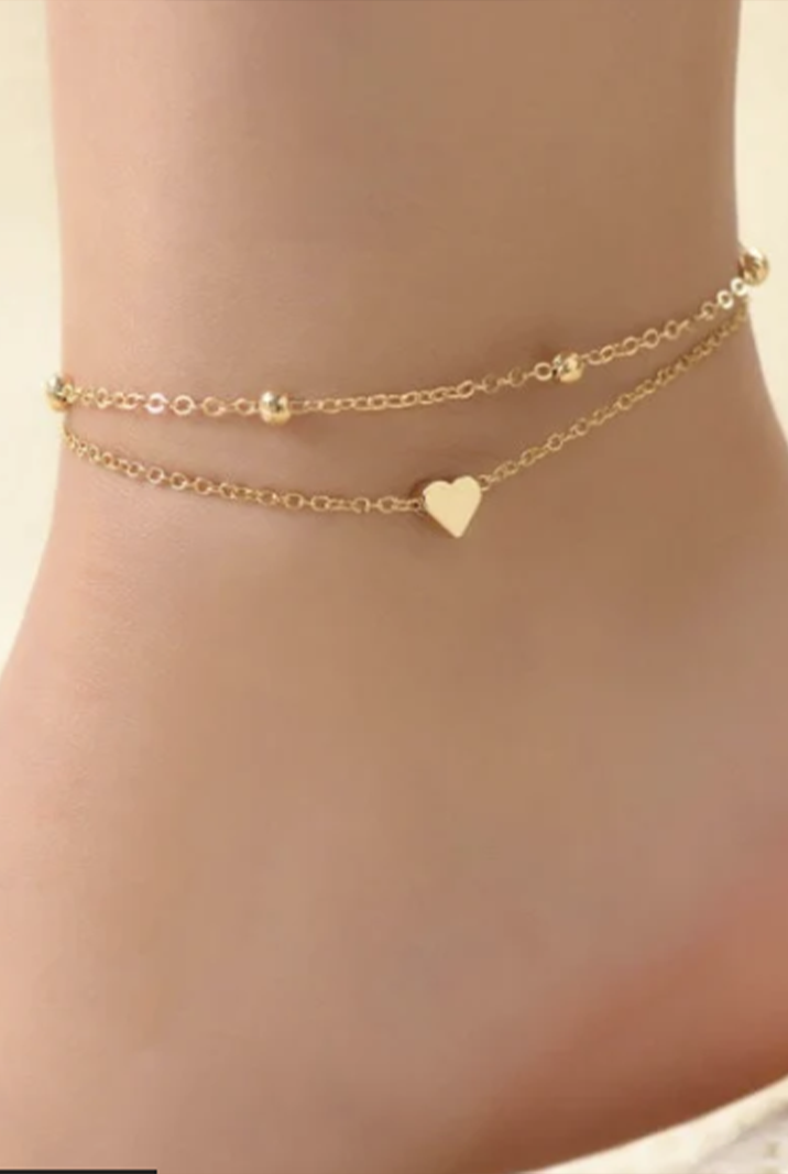 Anklet Stack with heart charm